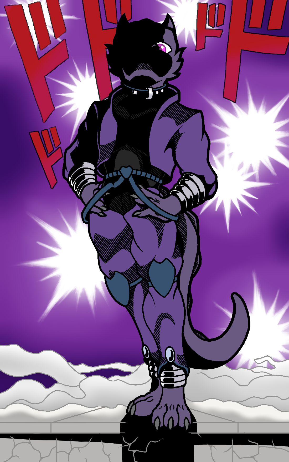 A picture of a Purple kobold in the pose of Dio